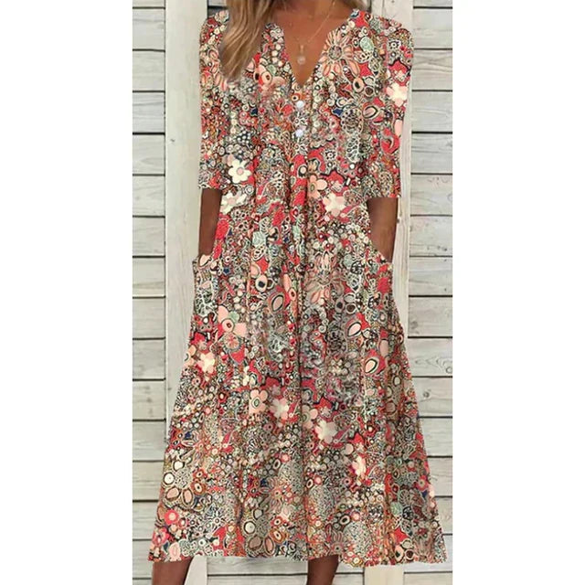 Laura | Damen Blumenkleid mit V-Ausschnitt