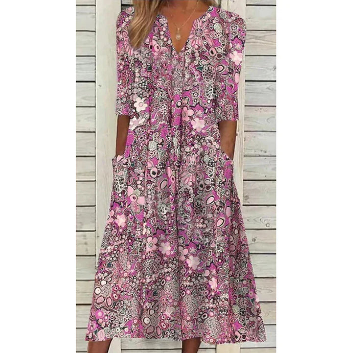 Laura | Damen Blumenkleid mit V-Ausschnitt