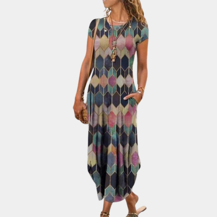Mia | Damen Maxikleid mit geometrischem Muster