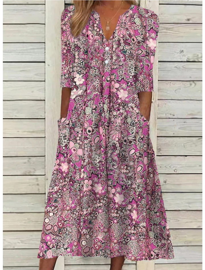 Emma | Damen Blumenkleid mit V-Ausschnitt