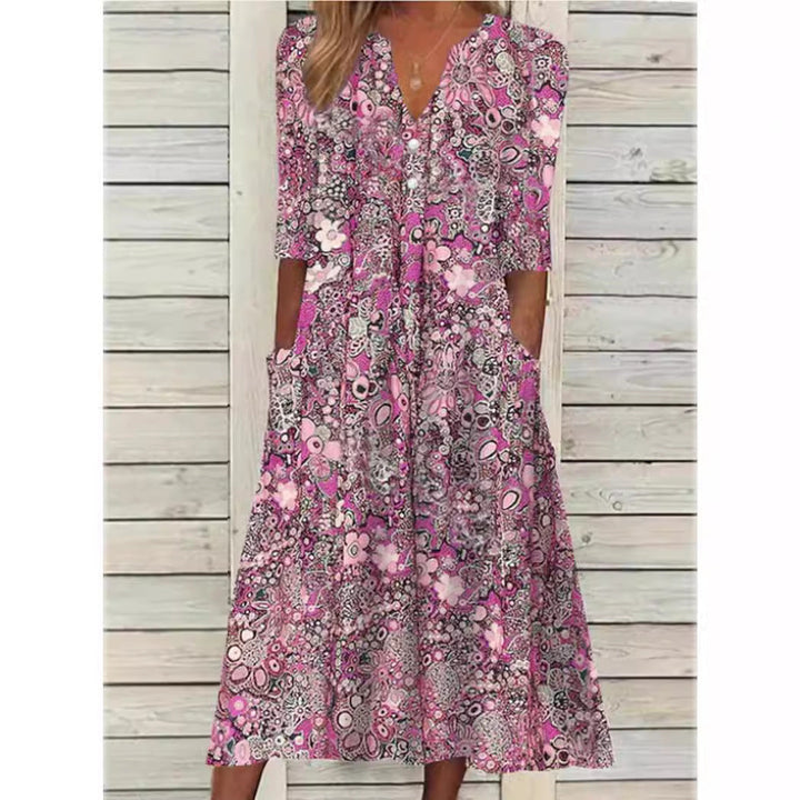 Emma | Damen Blumenkleid mit V-Ausschnitt