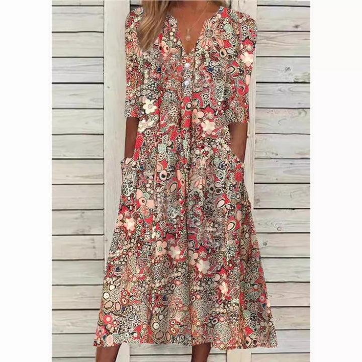 Emma | Damen Blumenkleid mit V-Ausschnitt