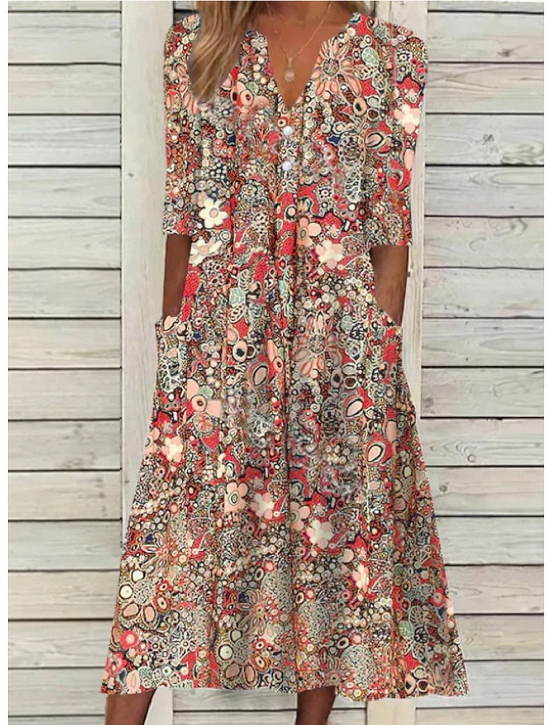 Emma | Damen Blumenkleid mit V-Ausschnitt