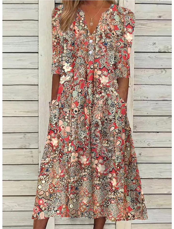 Emma | Damen Blumenkleid mit V-Ausschnitt