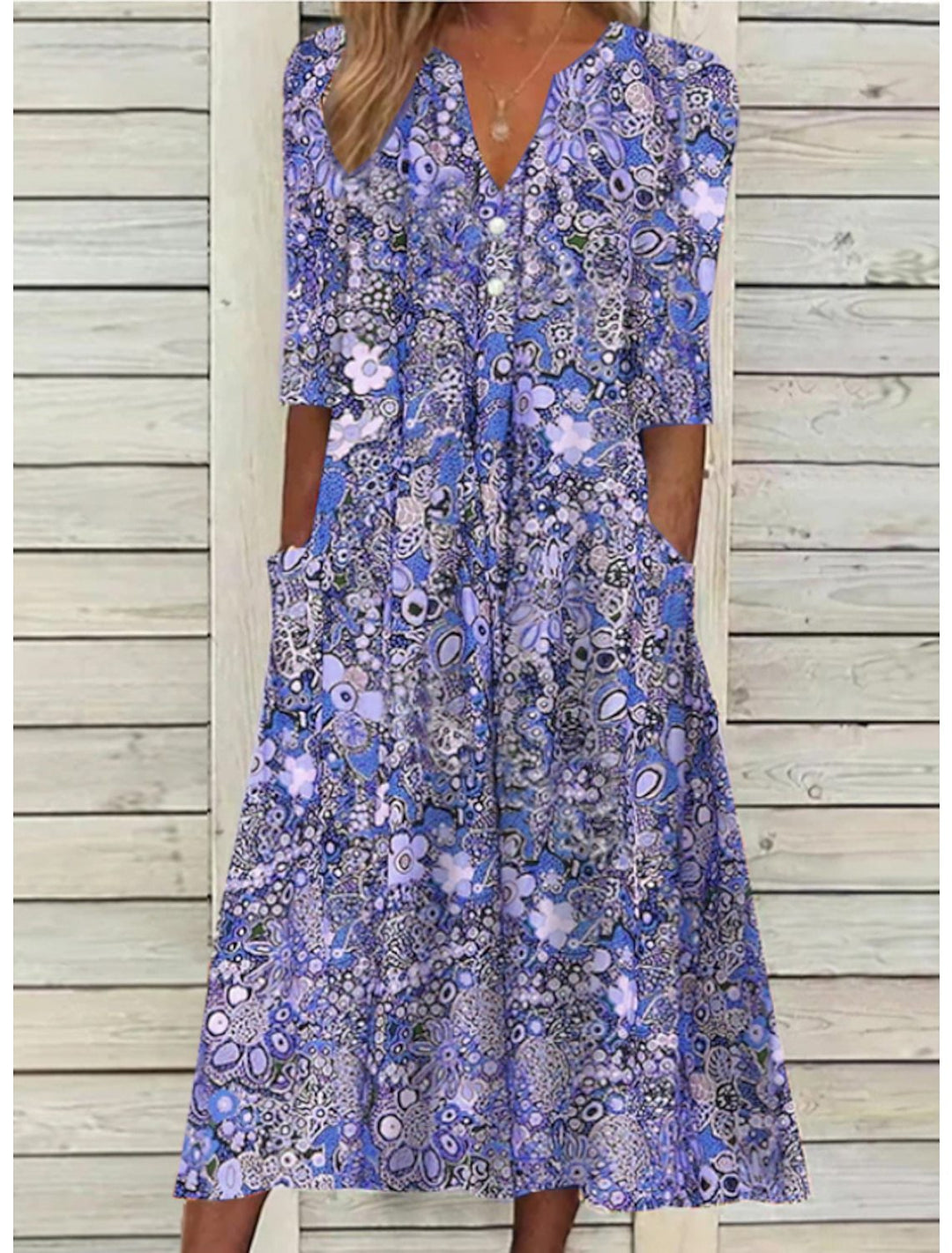 Emma | Damen Blumenkleid mit V-Ausschnitt
