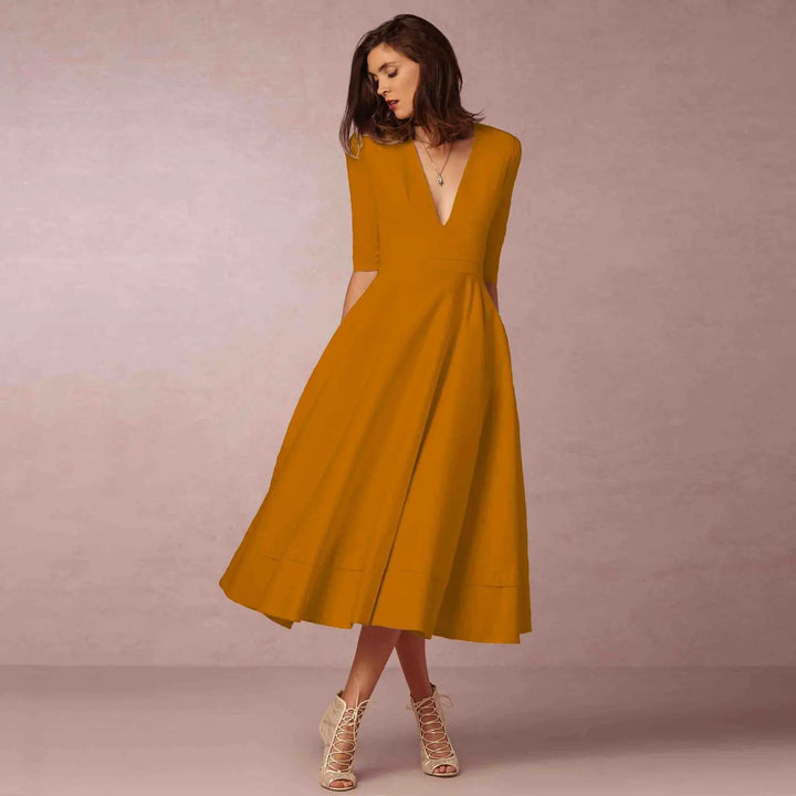 Sofia | Damen Midikleid mit tiefem V-Ausschnitt