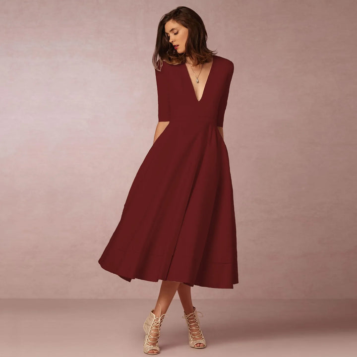 Sofia | Damen Midikleid mit tiefem V-Ausschnitt