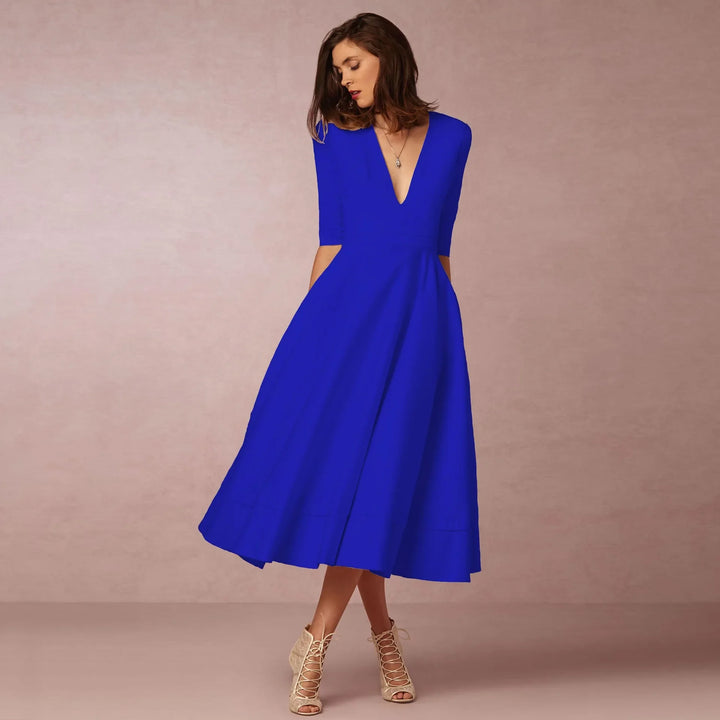 Sofia | Damen Midikleid mit tiefem V-Ausschnitt