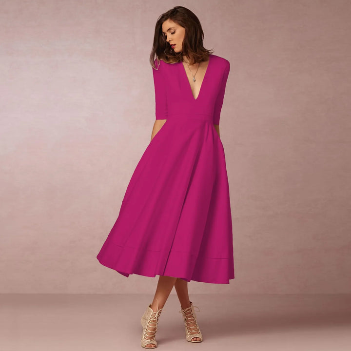 Sofia | Damen Midikleid mit tiefem V-Ausschnitt