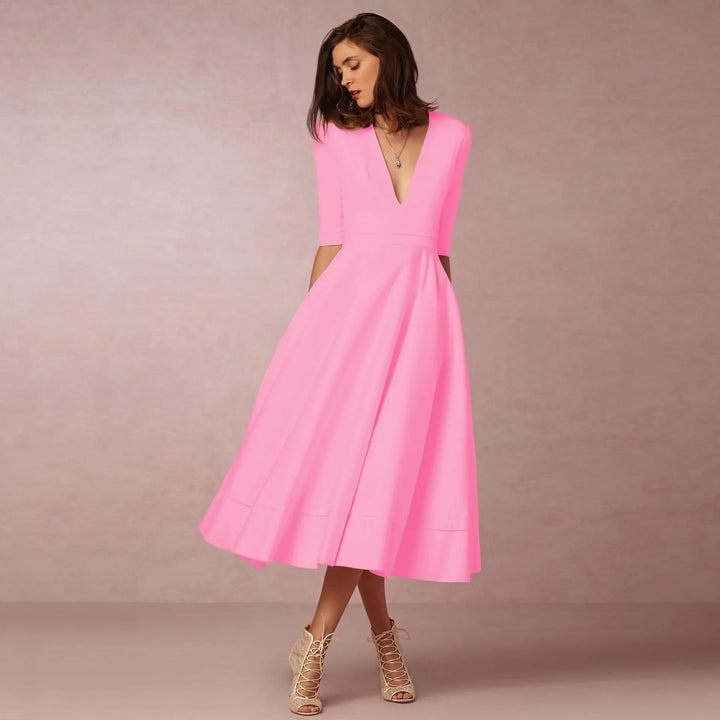 Sofia | Damen Midikleid mit tiefem V-Ausschnitt