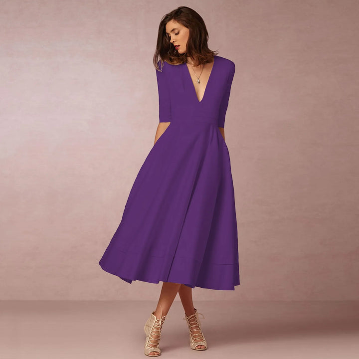 Sofia | Damen Midikleid mit tiefem V-Ausschnitt