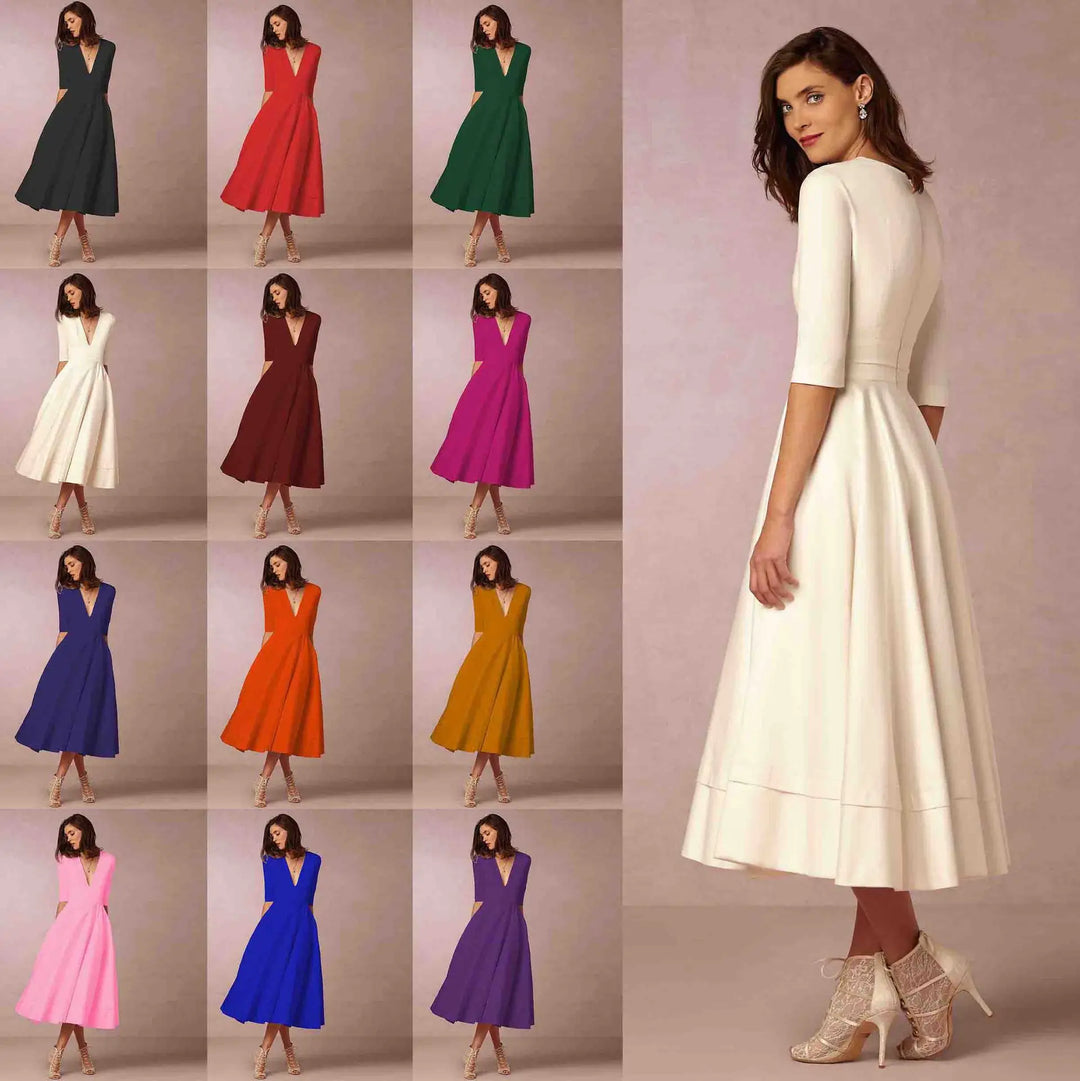 Sofia | Damen Midikleid mit tiefem V-Ausschnitt