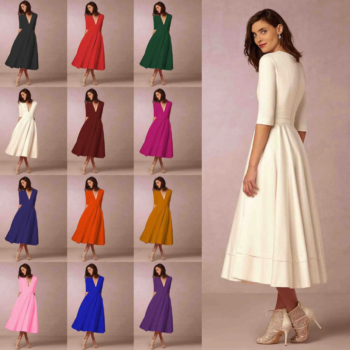 Sofia | Damen Midikleid mit tiefem V-Ausschnitt