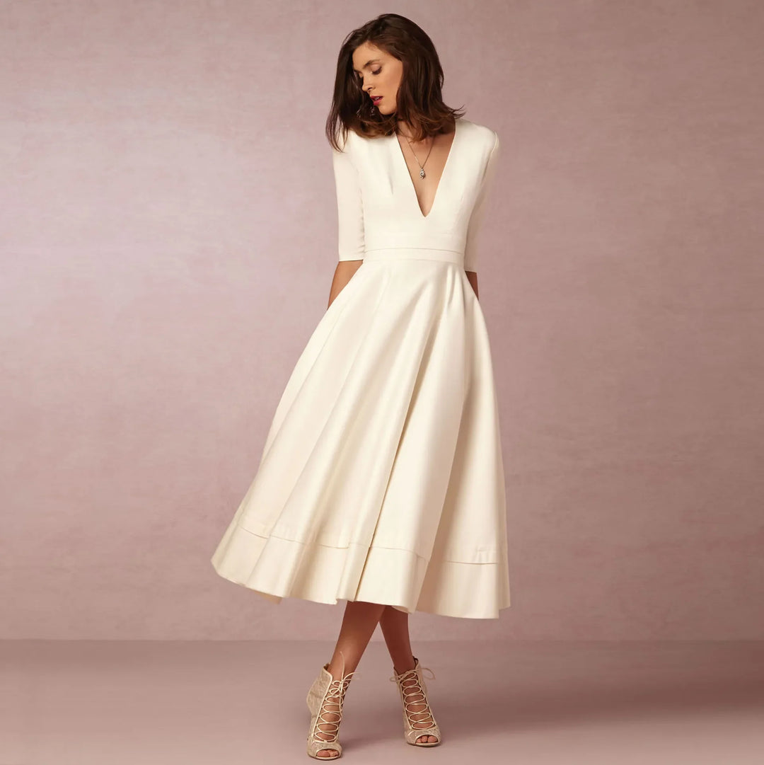 Sofia | Damen Midikleid mit tiefem V-Ausschnitt