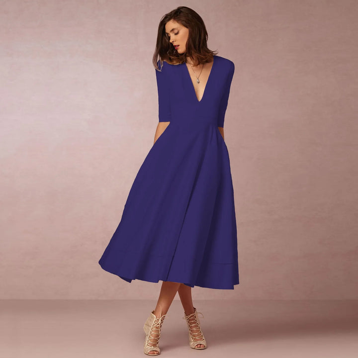 Sofia | Damen Midikleid mit tiefem V-Ausschnitt