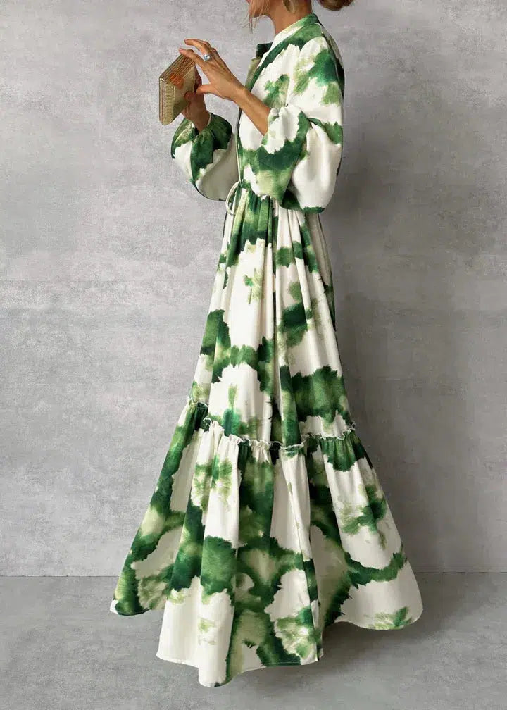 Damen Maxikleid | Langarm | V-Ausschnitt | Elegantes Fließendes Design