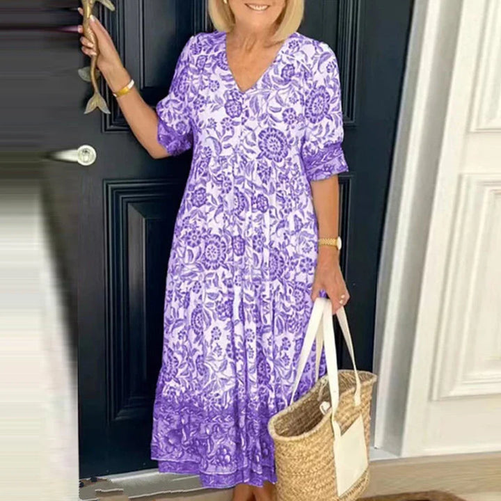 Anna | Damen Boho Maxikleid mit V-Ausschnitt