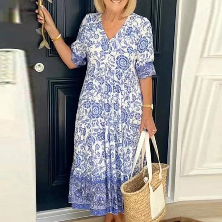 Anna | Damen Boho Maxikleid mit V-Ausschnitt